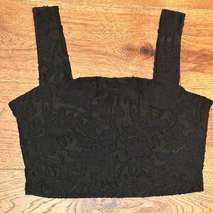 Women's Sheer Lace Cropped Tank Black L